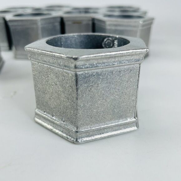Vtg Wilton Columbia Hexagon Metal Pewter Napkin Rings Set of 12 USA 2"x1.5" 1972 - Picture 2 of 12